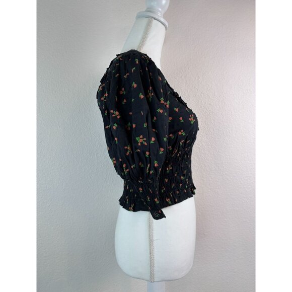 Urban Outfitters women's medium black‎ smocked puff sleeve crop top blouse - Picture 5 of 9